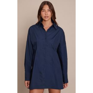Femme Robe droite bleu marine à manches longues et dos noué | Taille 32 - Taille 32