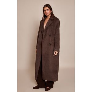 Femme Manteau long structur&eacute; en effet laine chocolat &agrave; double boutonni&egrave;re | Taille Small - Taille S