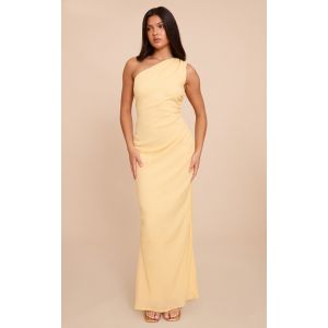 Femme Robe longue textur&eacute;e jaune citron fronc&eacute;e &agrave; &eacute;paule unique | Taille 32 - Taille 32