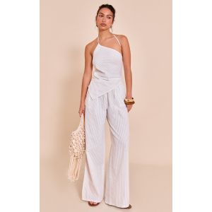 Combinaison asymétrique tissée blanche à fines rayures, Blanc - Taille 34
