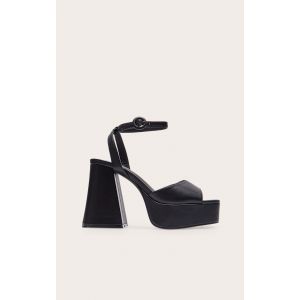 Sandales en PU noir à talon évasé et plateforme détail bride, Noir - Taille 38