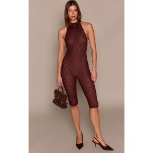 Femme Combinaison capri en dentelle chocolat fronc&eacute;e dans le dos | Taille 34 - Taille 34