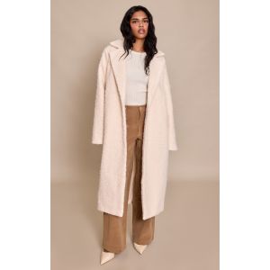 Femme Petite Manteau long en imitation mouton cr&egrave;me &agrave; boutons | Taille Large - Taille L