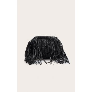 Pochette ample en raphia noire à franges, Noir - Taille One Size