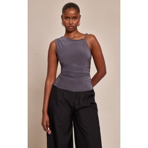 Femme Top long doubl&eacute; gris anthracite &agrave; &eacute;paule torsad&eacute;e | Taille 40 - Taille 40