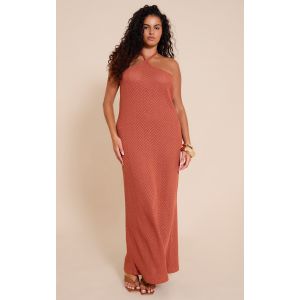 Plus Robe longue texturée rouille à dos nu noué, Rouille - Taille 48