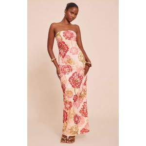 Robe bustier longue en mousseline de soie multicolore fleurie, Multicolore - Taille 36