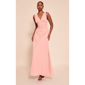 Femme Robe longue en mousseline de soie rose p&acirc;le sans manches &agrave; d&eacute;collet&eacute; | Taille 36 - Taille 36