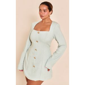 Shape Mini robe de tailleur sauge à col carré et boutons martelés, Sauge - Taille 42