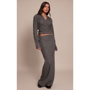 Femme Jupe longue bross&eacute;e gris anthracite &agrave; taille &eacute;lastique | Taille 34 - Taille 34