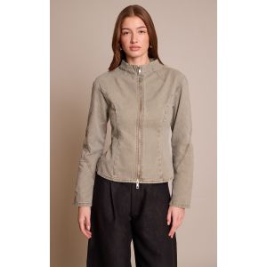 Femme Veste ajust&eacute;e vert olive &agrave; col montant et lis&eacute;r&eacute;s structurants | Taille 32 - Taille 32