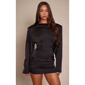 Femme PLT Label Mini robe moulante satin&eacute;e noire fronc&eacute;e &agrave; &eacute;paules exag&eacute;r&eacute;es | Taille 40 - Taille 40