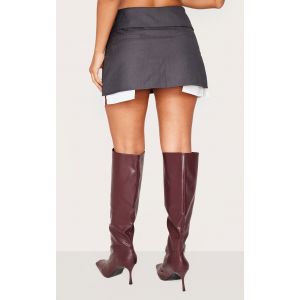 Petite Mini-jupe de tailleur tissée gris anthracite à taille repliée, Gris anthracite - Taille 34