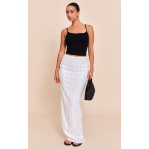 Jupe longue en maille style crochet texturée blanche, Blanc - Taille 38
