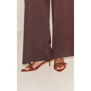 Femme Mules en PU cr&ecirc;p&eacute; marron clair &agrave; talon kitten et boucles | Taille 37 - Taille 37