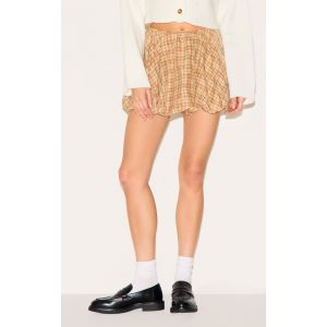 Jupe bouffante en coton marron à carreaux, Marron - Taille 40