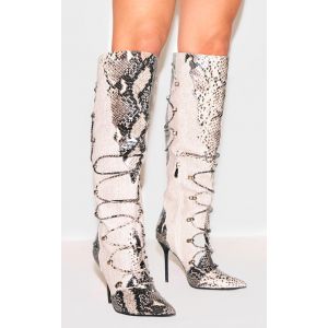 Femme Bottes hautes pointues en PU imprimé croco à talon aiguille haut Imprimé serpent | Taille 36 - Taille 36