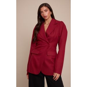 Femme Blazer tr&egrave;s oversize bordeaux &agrave; &eacute;paules tombantes et taille cintr&eacute;e | Taille 38 - Taille 38