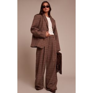 Femme Pantalon de tailleur large tissé marron à carreaux | Taille 44 - Taille 44