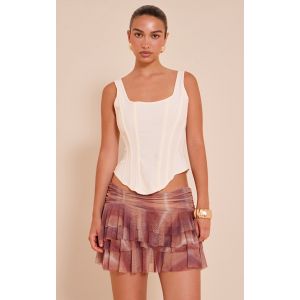 Mini-jupe en mesh multicolore imprimé serpent à taille basse et volants, Multicolore - Taille 32