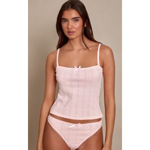 Femme D&eacute;bardeur en maille pointelle rose tendre &agrave; bretelles fines | Taille Medium - Taille M