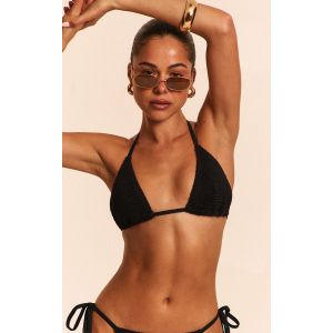 Femme Haut de maillot de bain triangle cr&ecirc;p&eacute; noir | Taille Small - Taille S