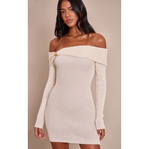 Femme Tall Robe en maille tricot cr&egrave;me &agrave; col bardot et empi&egrave;cement | Taille XS - Taille XS