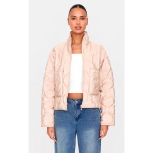 Femme Veste matelass&eacute;e gris pierre effet vagues &agrave; col style entonnoir | Taille XL - Taille XL