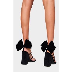 Sandales carrées en velours noir à talon carré haut et noeud, Noir - Taille 37