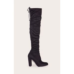 Femme Bess bottes cuissardes noires imitation daim à talons | Taille 41 - Taille 41