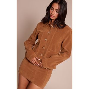 Femme Petite veste coupe carr&eacute;e boutonn&eacute;e en su&eacute;dine camel Marron | Taille 40 - Taille 40