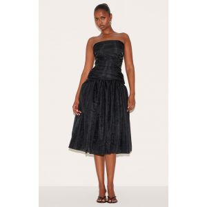 Robe mi-longue en organza noir froncée à détail corset, Noir - Taille 32