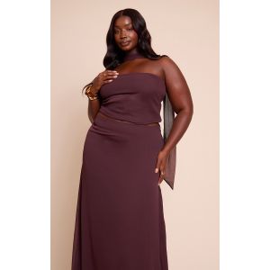 Femme Plus Top en mousseline de soie marron à foulard | Taille 54 - Taille 54