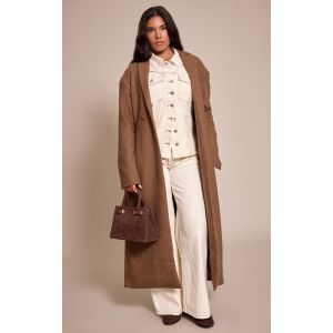 Femme Shape Manteau blazer long en effet laine chocolat &agrave; taille cintr&eacute;e | Taille 48 - Taille 48