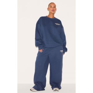 PRETTYLITTLETHING Plus Jogging droit bleu marine imprimé, Bleu Marine - Taille XL