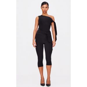 Femme Combinaison capri moulante doubl&eacute;e noire &agrave; d&eacute;tails nou&eacute;s | Taille 44 - Taille 44