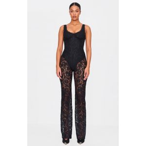 Femme Tall Combinaison flare en dentelle noire à lisérés structurants et bretelles | Taille 42 - Taille 42