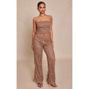 Femme Petite Pantalon flare texturé chocolat à sequins | Taille 34 - Taille 34