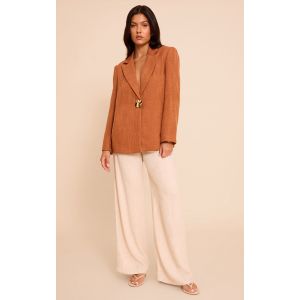 Blazer en effet lin rouille à épaules carrées et bouton, Rouille - Taille 40