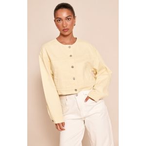 Femme Veste courte en jean crème au beurre sans revers | Taille 36 - Taille 36