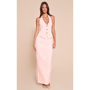 Robe longue rose tendre à détail gilet, Rose Tendre - Taille 44
