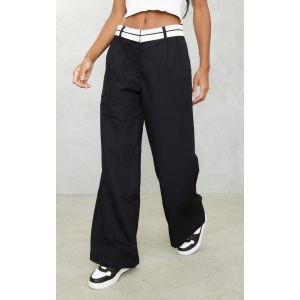 Femme Pantalon droit noir &agrave; revers sur la taille | Taille 42 - Taille 42