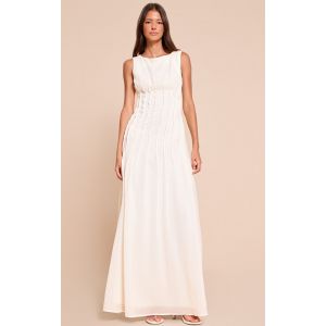Femme Robe longue en mousseline de soie cr&egrave;me sans manches pliss&eacute;e | Taille 36 - Taille 36