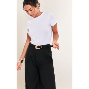 Femme Body en coton blanc &agrave; col ras et manches courtes | Taille 36 - Taille 36