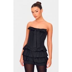 Combishort bustier jupe short culotte bouffant noir à détail noeud, Noir - Taille 42