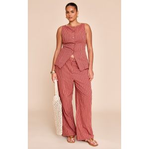 Femme Plus Pantalon large en effet lin rouge rayé | Taille 54 - Taille 54