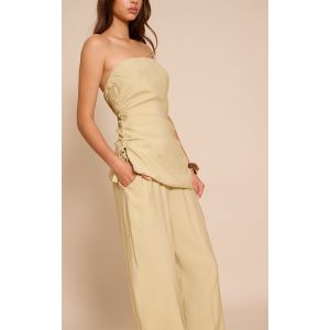 Femme Pantalon droit tissé vert sauge kaki à taille élastique | Taille 40 - Taille 40