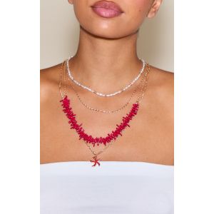 Collier superposé en perles rouges à pendentif étoile de mer, Rouge - Taille One Size
