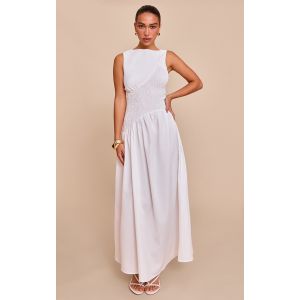 Robe longue blanche sans manches à partie froncée, Blanc - Taille 36