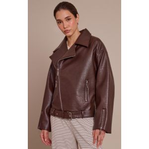 Femme Veste de motard oversize en PU marron | Taille 40 - Taille 40